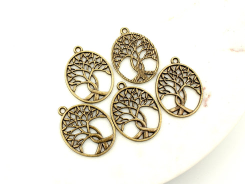 Set of 2, bronze tree charms, 32mm x 24mm, 1 set